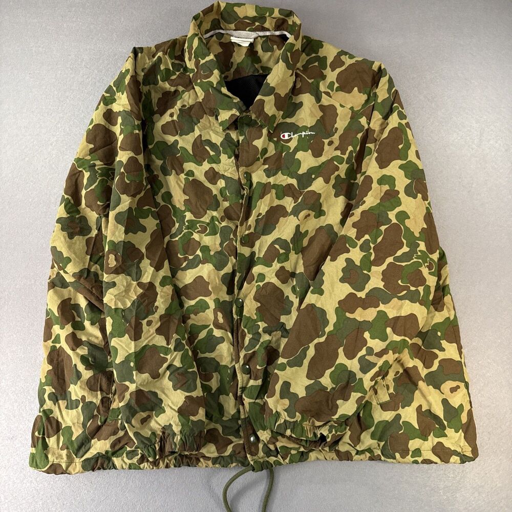Champion Coaches Jacket 2XL GRN/BRN Nylon Snap Front Windbreaker Mesh Lining